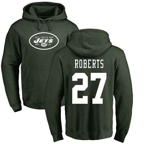 New York Jets Men Green Darryl Roberts Name and Number Logo NFL Football #27 Pullover Hoodie Sweatshirts->nfl t-shirts->Sports Accessory
